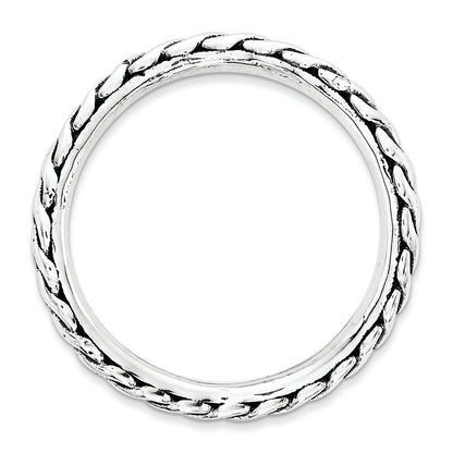 Sterling Silver Stackable Expressions Polished Rhodium Plate Wave Ring
