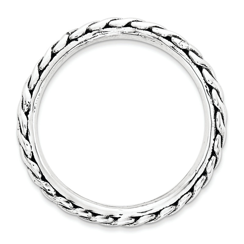 Sterling Silver Stackable Expressions Polished Rhodium Plate Wave Ring