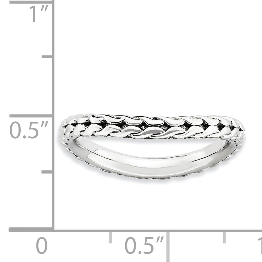 Sterling Silver Stackable Expressions Polished Rhodium Plate Wave Ring