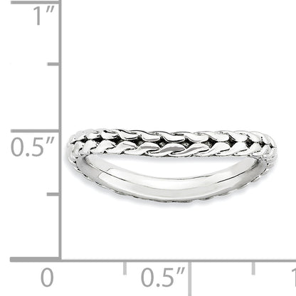Sterling Silver Stackable Expressions Polished Rhodium Plate Wave Ring