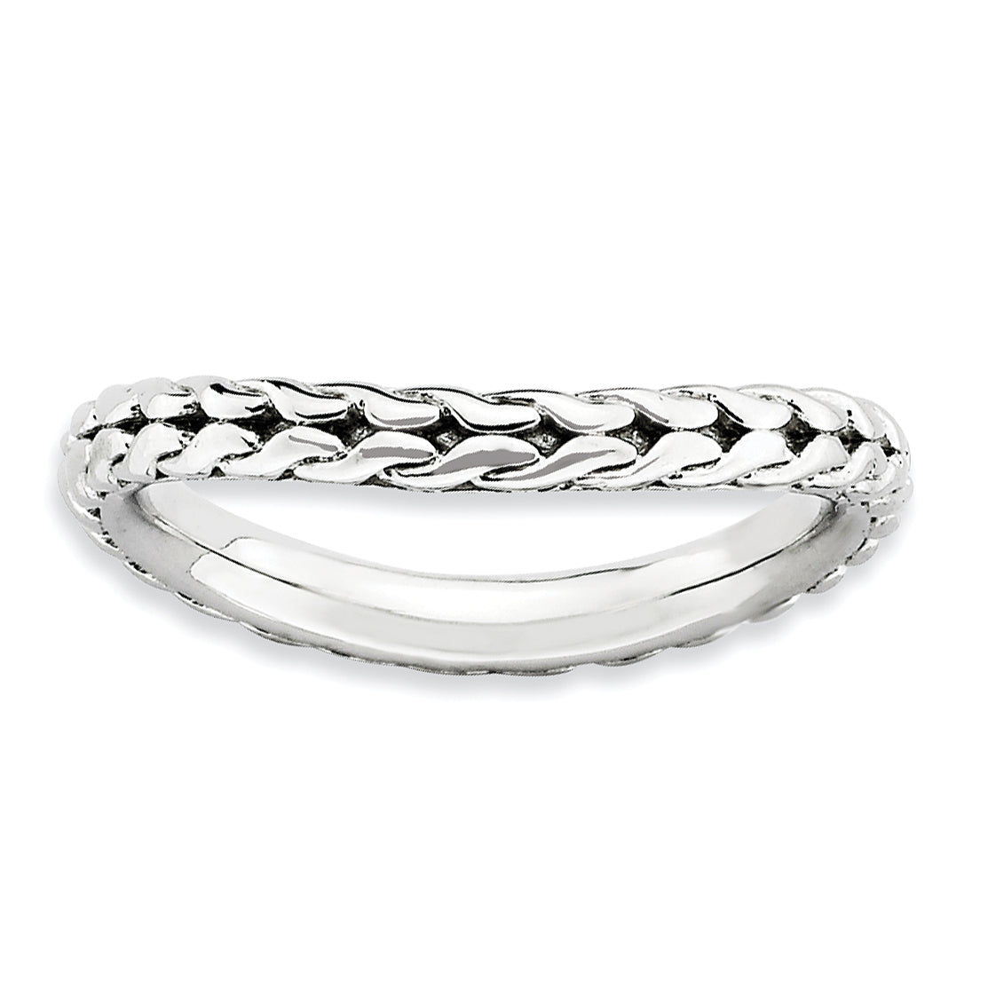 Sterling Silver Stackable Expressions Polished Rhodium Plate Wave Ring