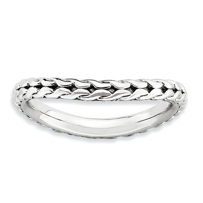 Sterling Silver Stackable Expressions Polished Rhodium Plate Wave Ring