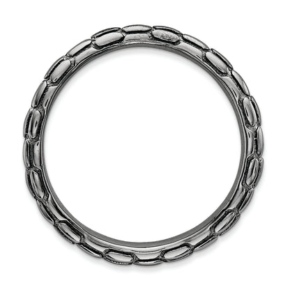 Sterling Silver Stackable Expressions Polished Black Plate Wave Ring