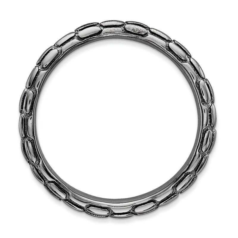 Sterling Silver Stackable Expressions Polished Black Plate Wave Ring