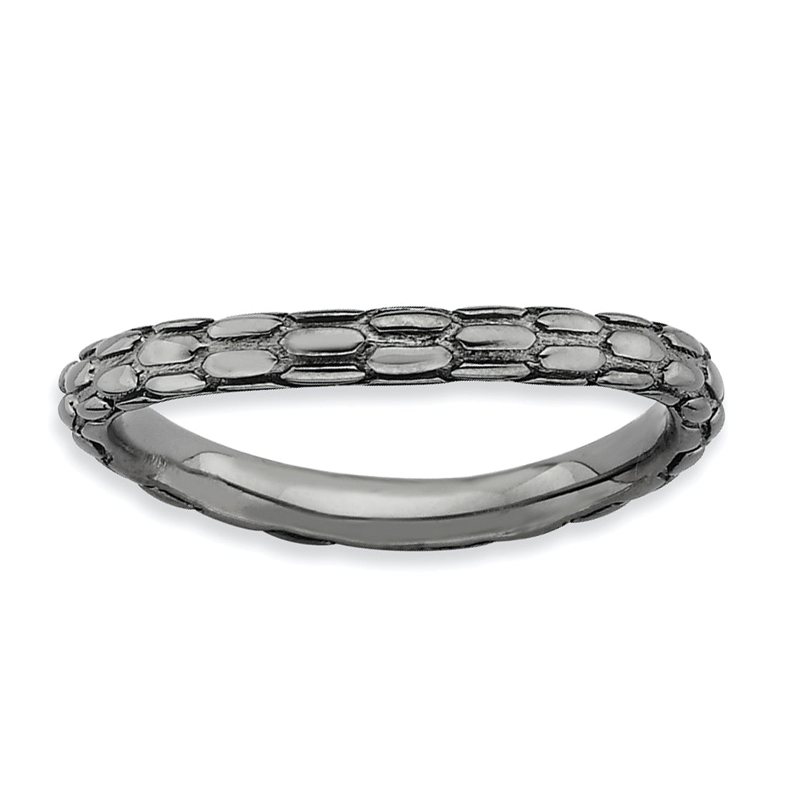 Sterling Silver Stackable Expressions Polished Black Plate Wave Ring