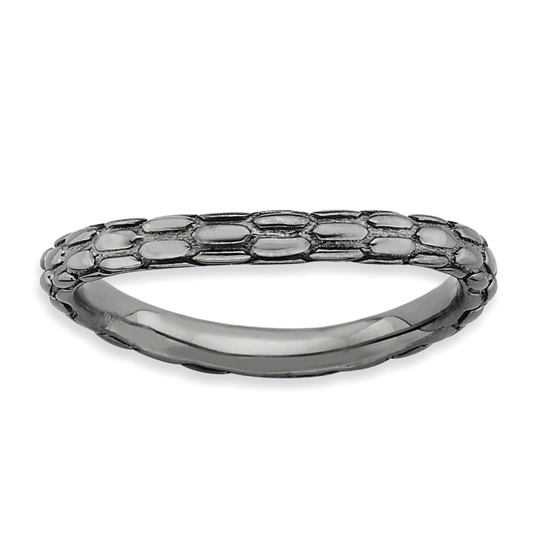 Sterling Silver Stackable Expressions Polished Black Plate Wave Ring