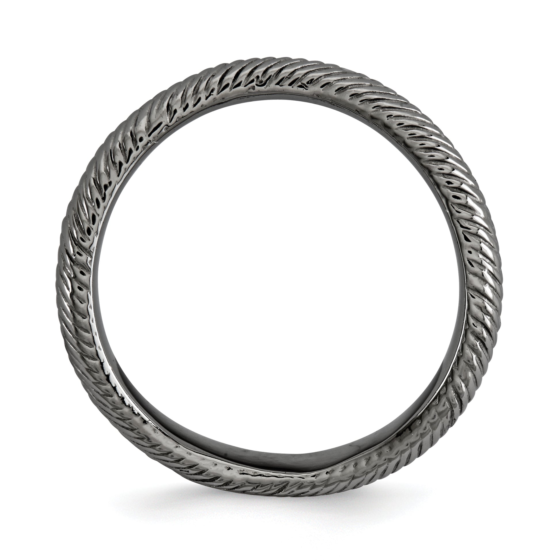 Sterling Silver Stackable Expressions Polished Black Plate Wave Ring