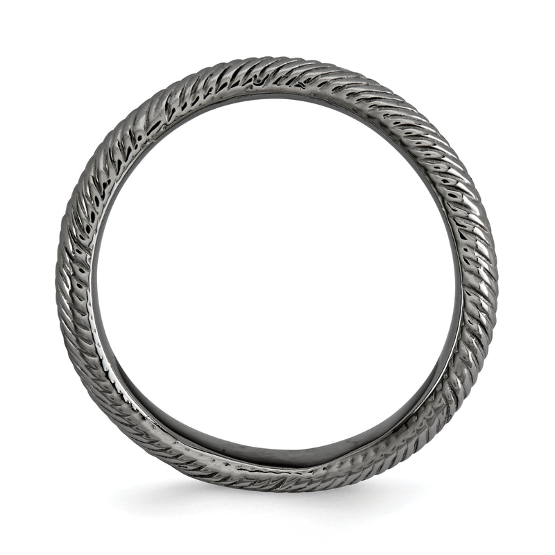 Sterling Silver Stackable Expressions Polished Black Plate Wave Ring