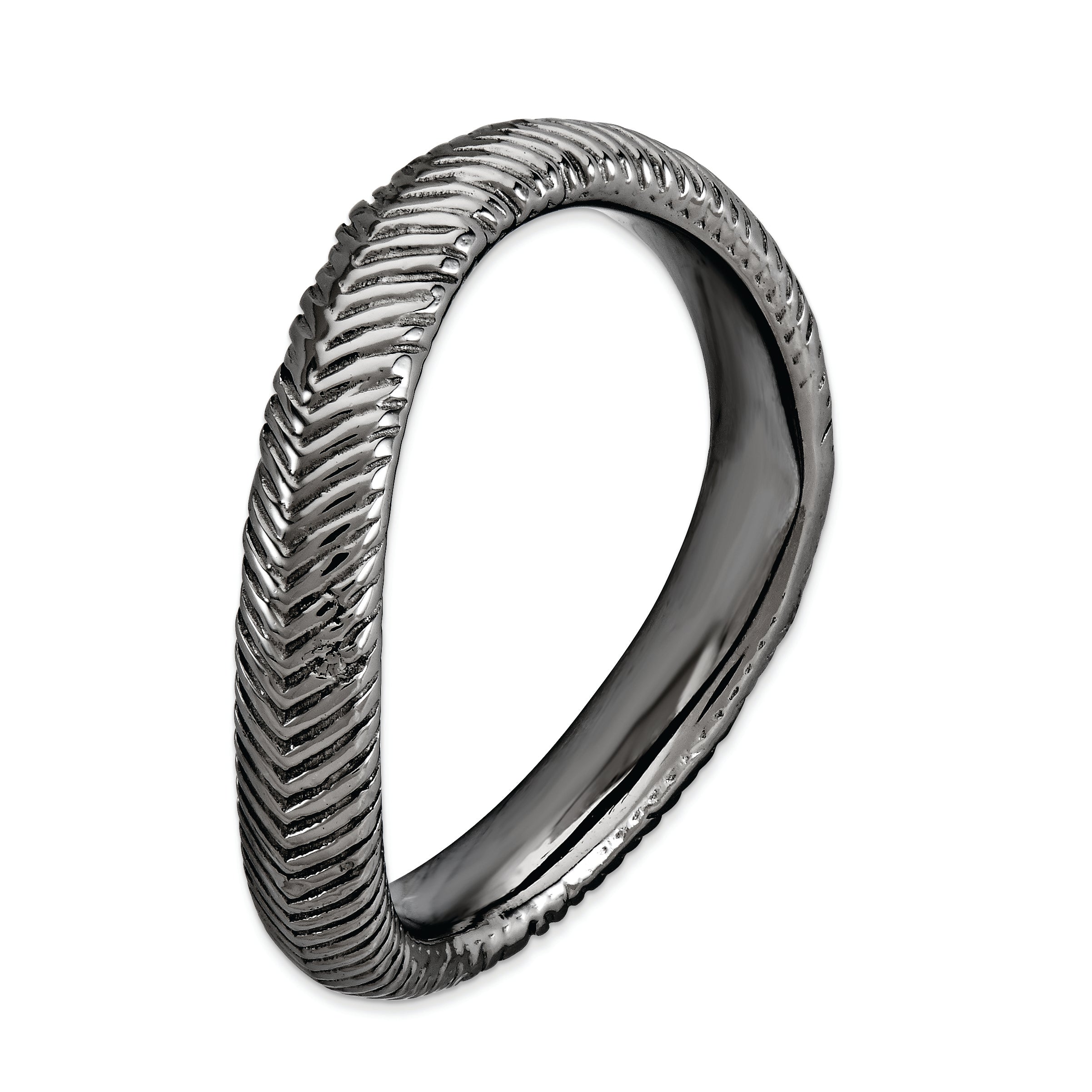 Sterling Silver Stackable Expressions Polished Black Plate Wave Ring