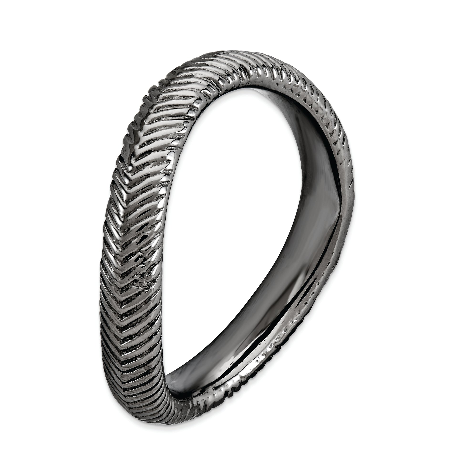 Sterling Silver Stackable Expressions Polished Black Plate Wave Ring
