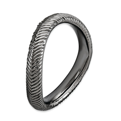 Sterling Silver Stackable Expressions Polished Black Plate Wave Ring