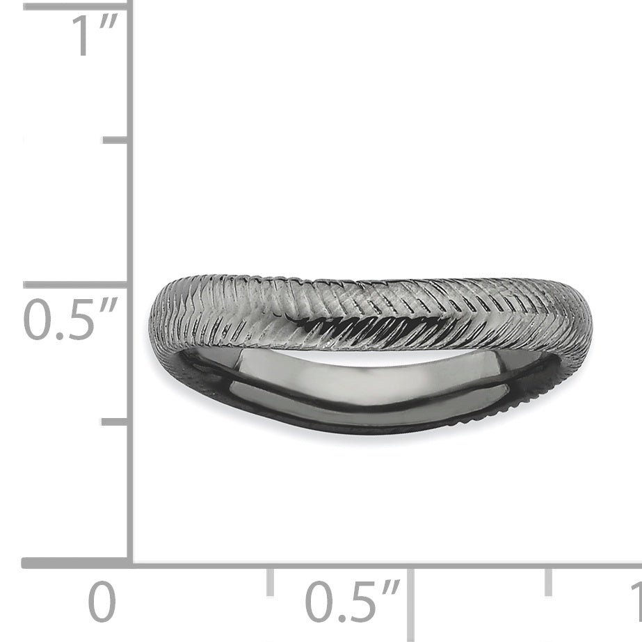Sterling Silver Stackable Expressions Polished Black Plate Wave Ring