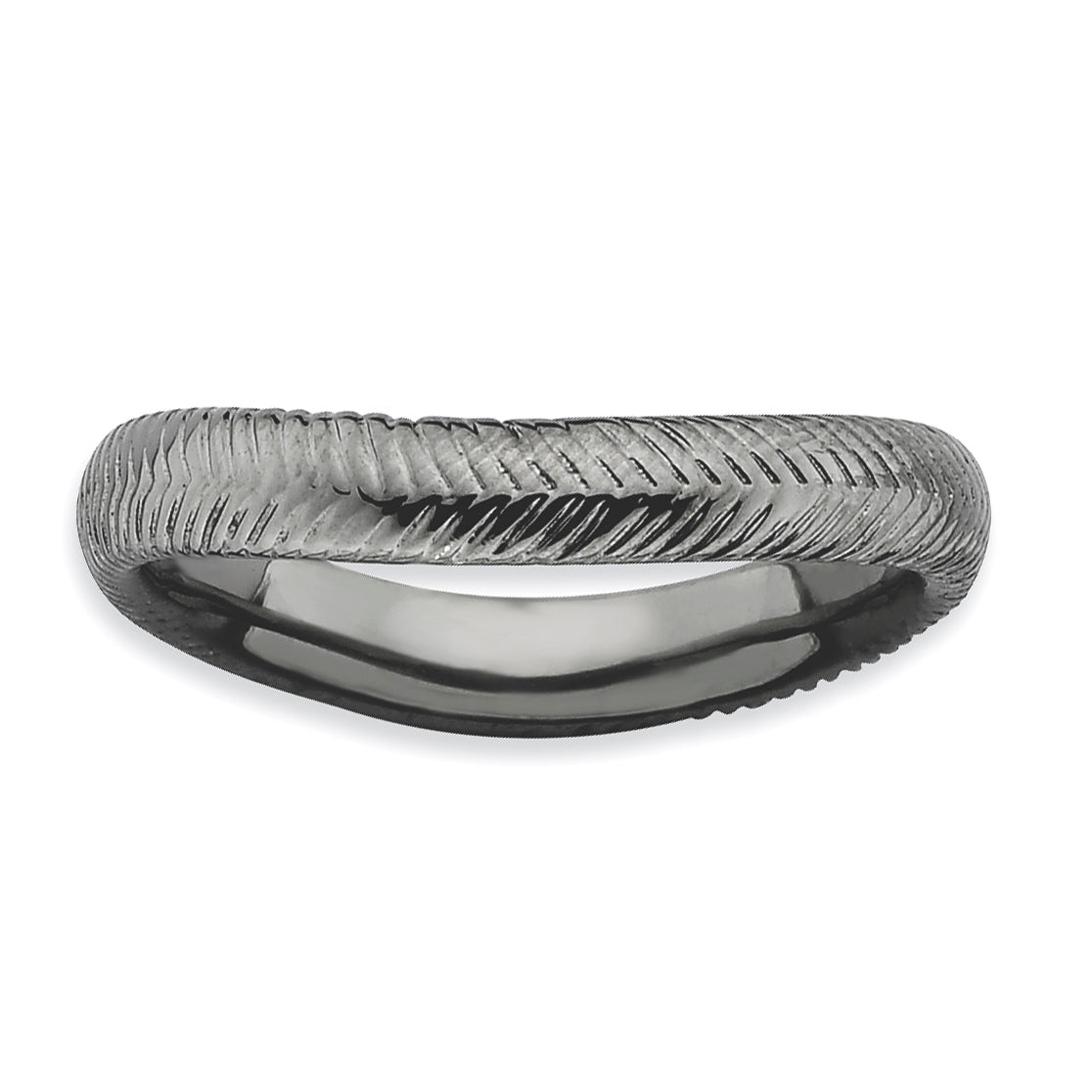Sterling Silver Stackable Expressions Polished Black Plate Wave Ring