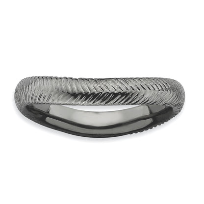 Sterling Silver Stackable Expressions Polished Black Plate Wave Ring