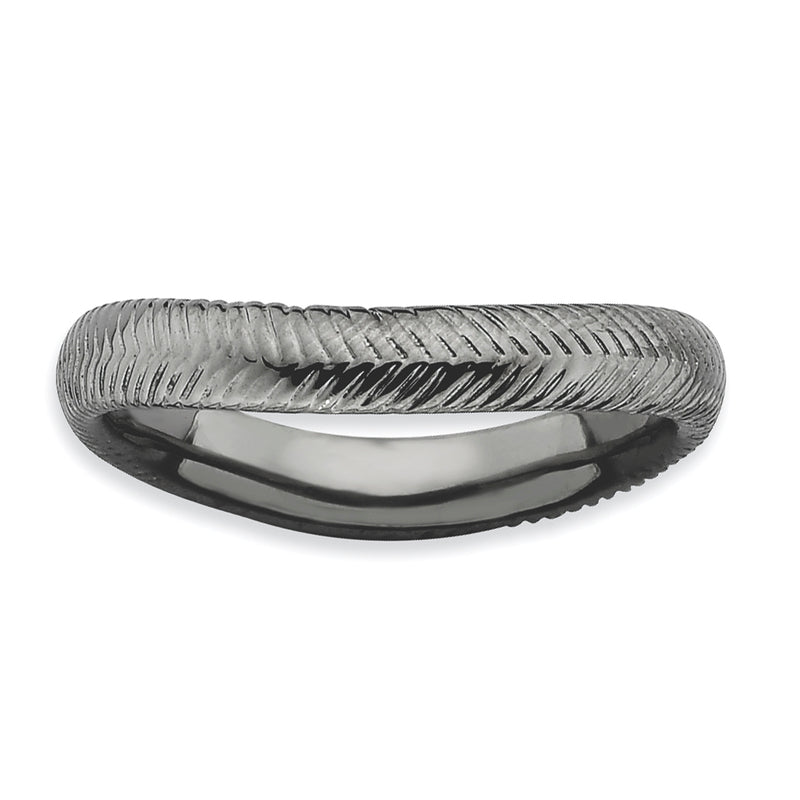 Sterling Silver Stackable Expressions Polished Black Plate Wave Ring