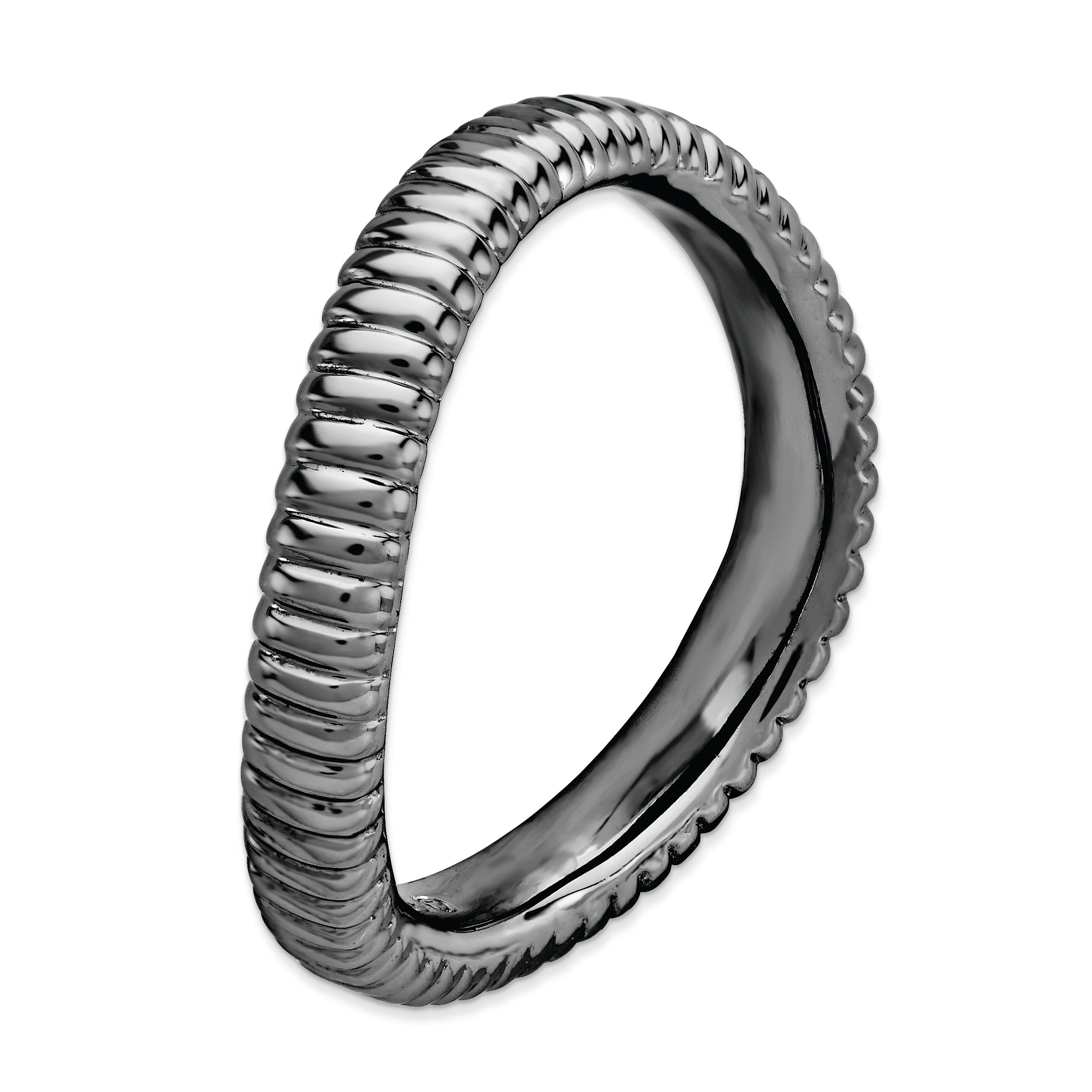 Sterling Silver Stackable Expressions Polished Black Plate Wave Ring