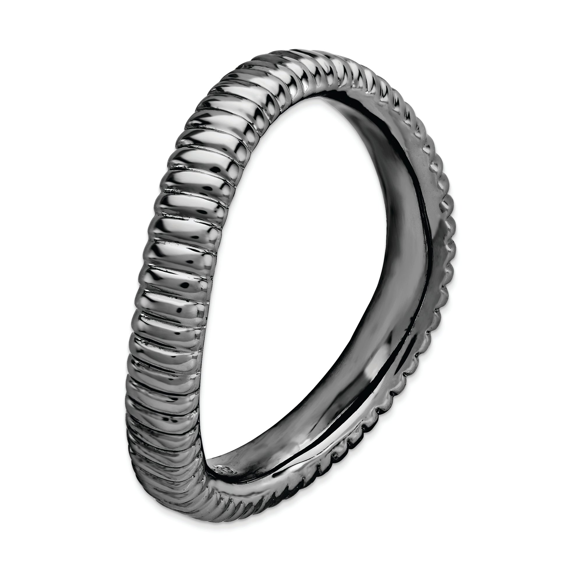Sterling Silver Stackable Expressions Polished Black Plate Wave Ring