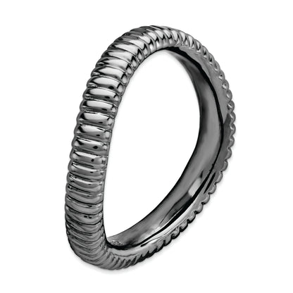 Sterling Silver Stackable Expressions Polished Black Plate Wave Ring