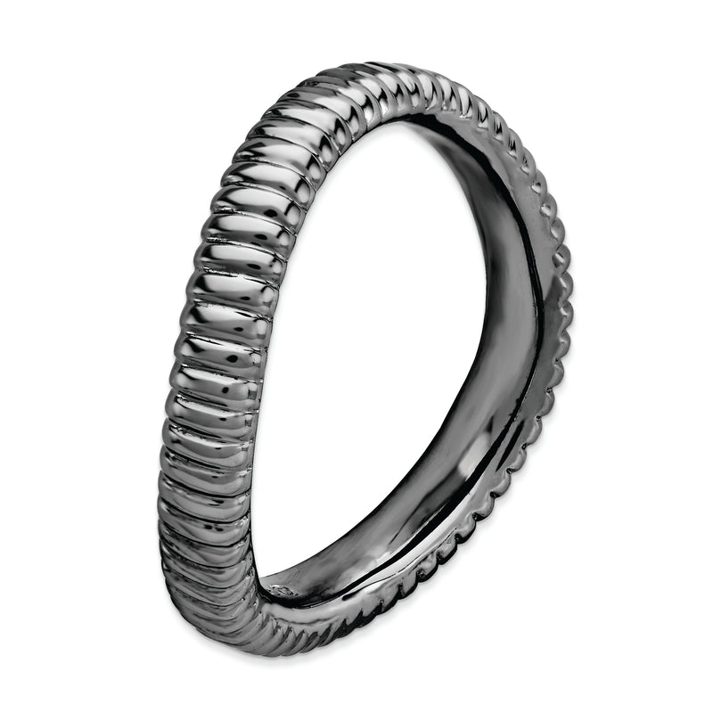 Sterling Silver Stackable Expressions Polished Black Plate Wave Ring