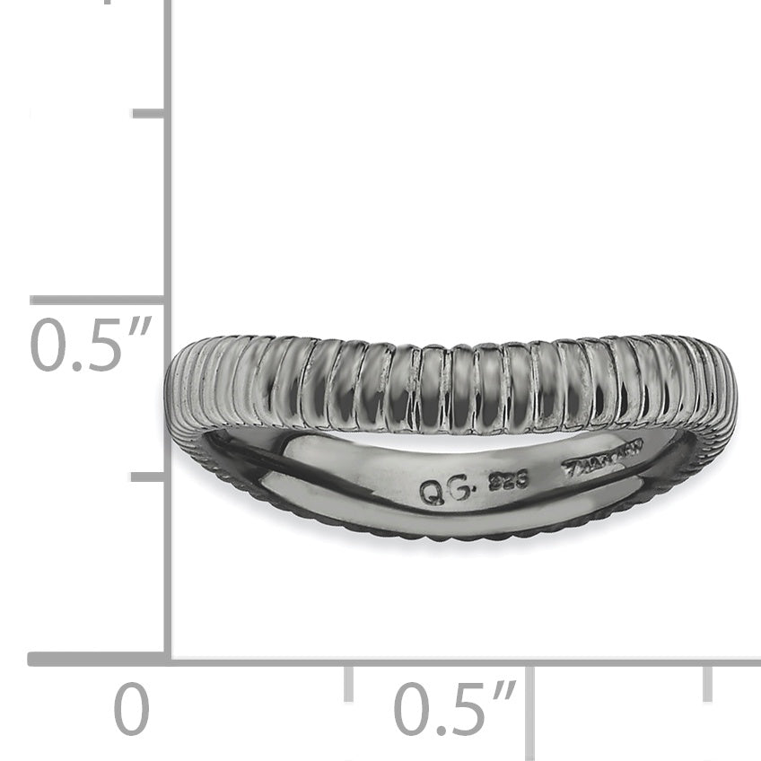 Sterling Silver Stackable Expressions Polished Black Plate Wave Ring