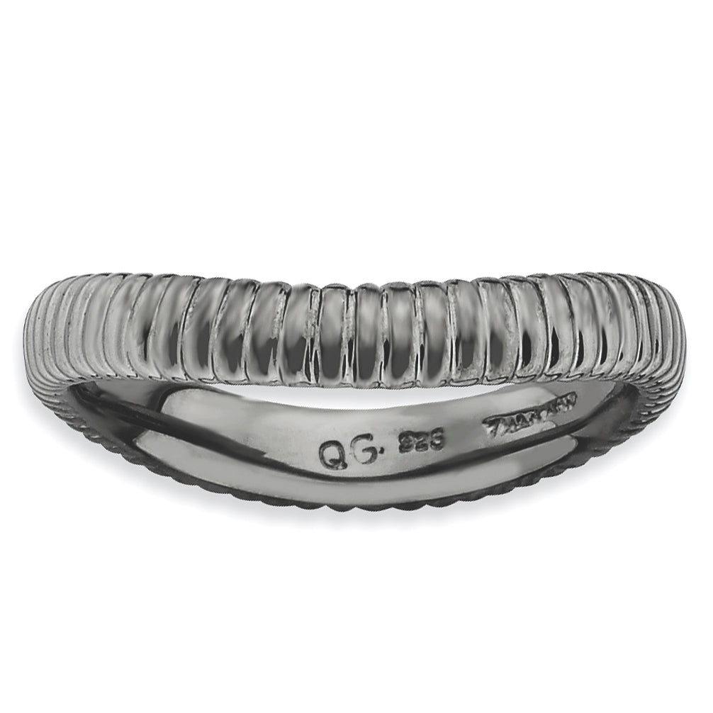 Sterling Silver Stackable Expressions Polished Black Plate Wave Ring