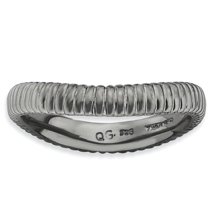Sterling Silver Stackable Expressions Polished Black Plate Wave Ring