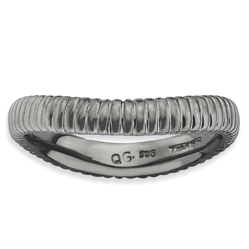 Sterling Silver Stackable Expressions Polished Black Plate Wave Ring