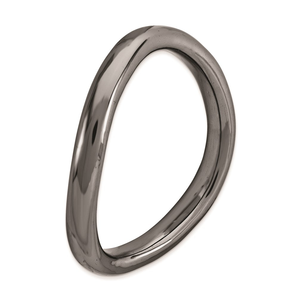 Sterling Silver Stackable Expressions Polished Black Plate Wave Ring