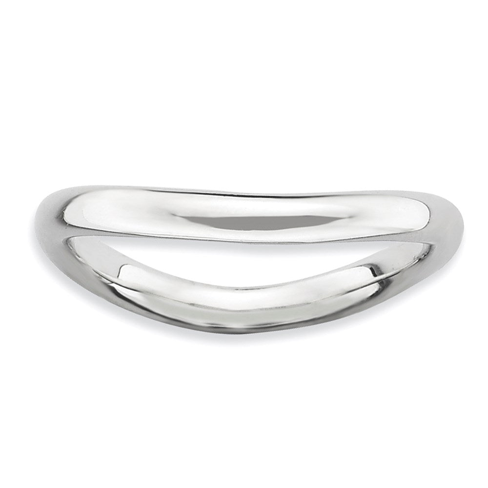 Sterling Silver Stackable Expressions Polished Rhodium Plate Wave Ring (Size 7 Only)