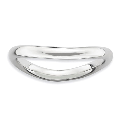 Sterling Silver Stackable Expressions Polished Rhodium Plate Wave Ring (Size 7 Only)