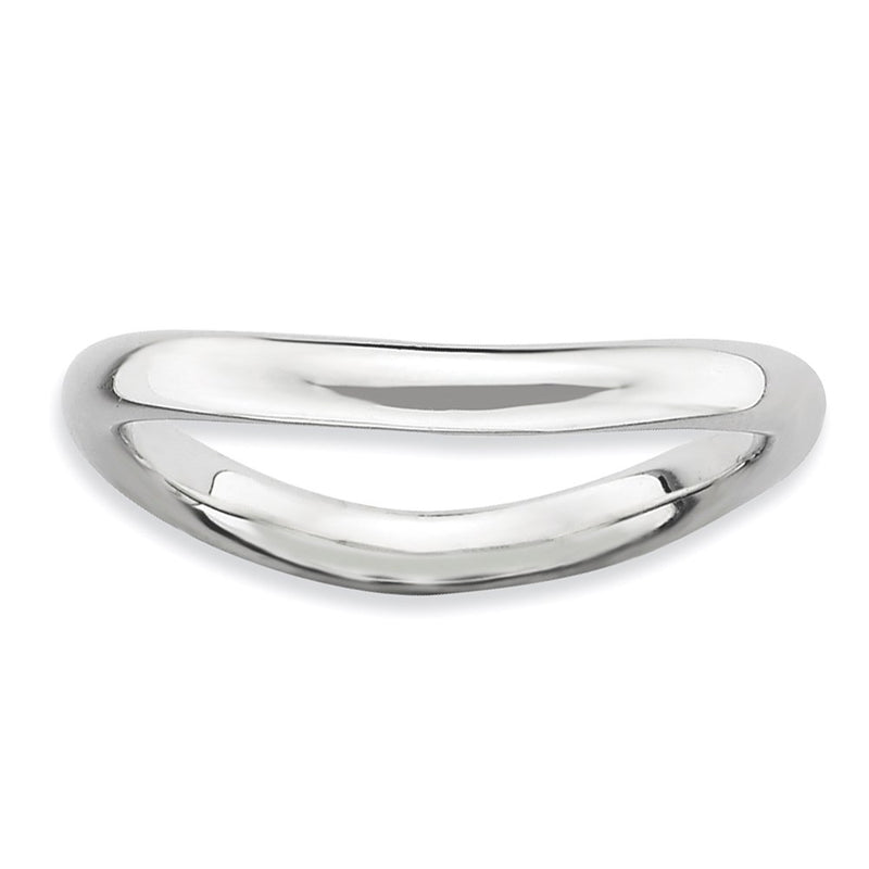 Sterling Silver Stackable Expressions Polished Rhodium Plate Wave Ring (Size 7 Only)
