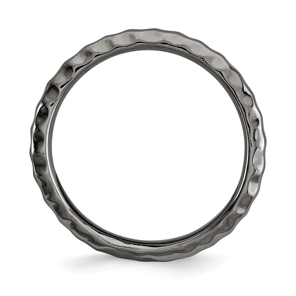 Sterling Silver Stackable Expressions Polished Black Plate Wave Ring