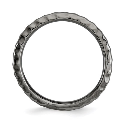 Sterling Silver Stackable Expressions Polished Black Plate Wave Ring