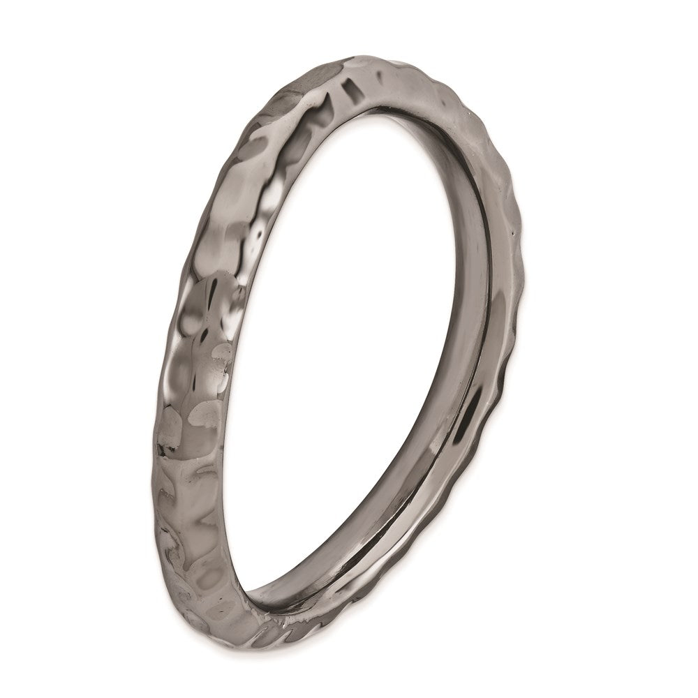 Sterling Silver Stackable Expressions Polished Black Plate Wave Ring