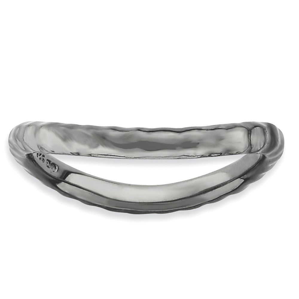 Sterling Silver Stackable Expressions Polished Black Plate Wave Ring