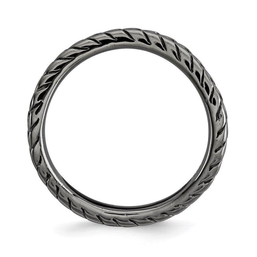 Sterling Silver Stackable Expressions Polished Black Plate Wave Ring