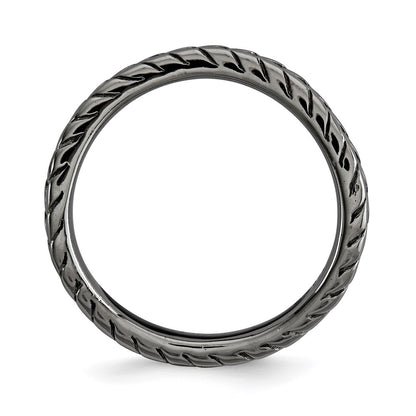 Sterling Silver Stackable Expressions Polished Black Plate Wave Ring
