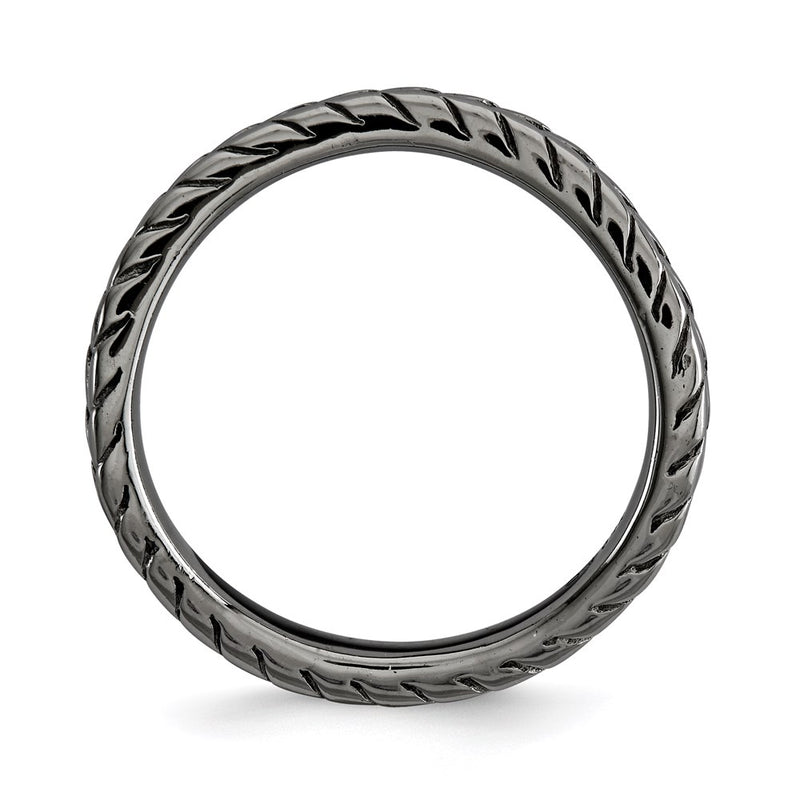 Sterling Silver Stackable Expressions Polished Black Plate Wave Ring