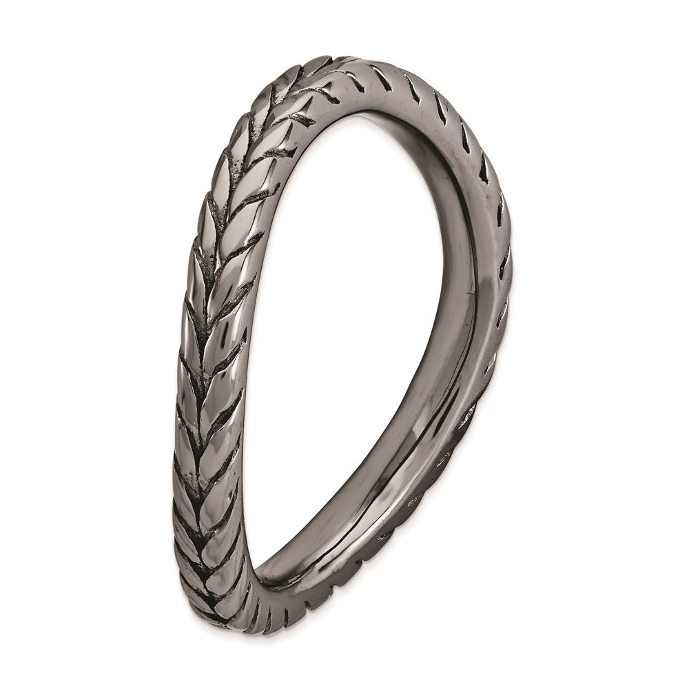 Sterling Silver Stackable Expressions Polished Black Plate Wave Ring