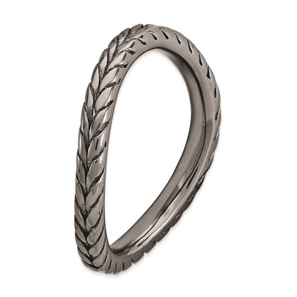 Sterling Silver Stackable Expressions Polished Black Plate Wave Ring