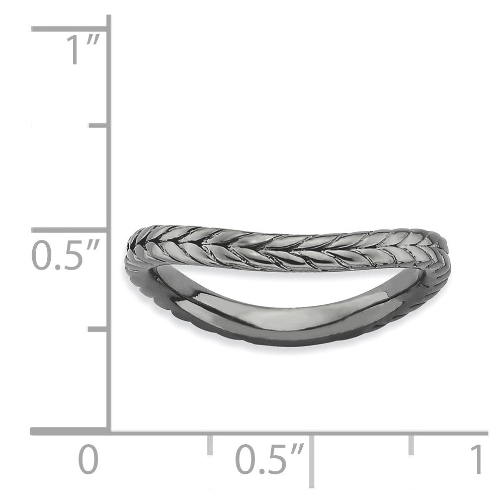 Sterling Silver Stackable Expressions Polished Black Plate Wave Ring