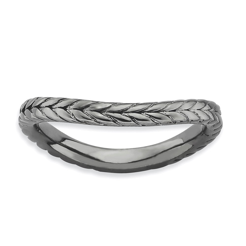 Sterling Silver Stackable Expressions Polished Black Plate Wave Ring