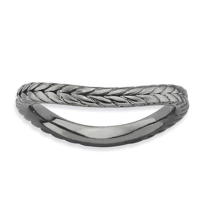Sterling Silver Stackable Expressions Polished Black Plate Wave Ring