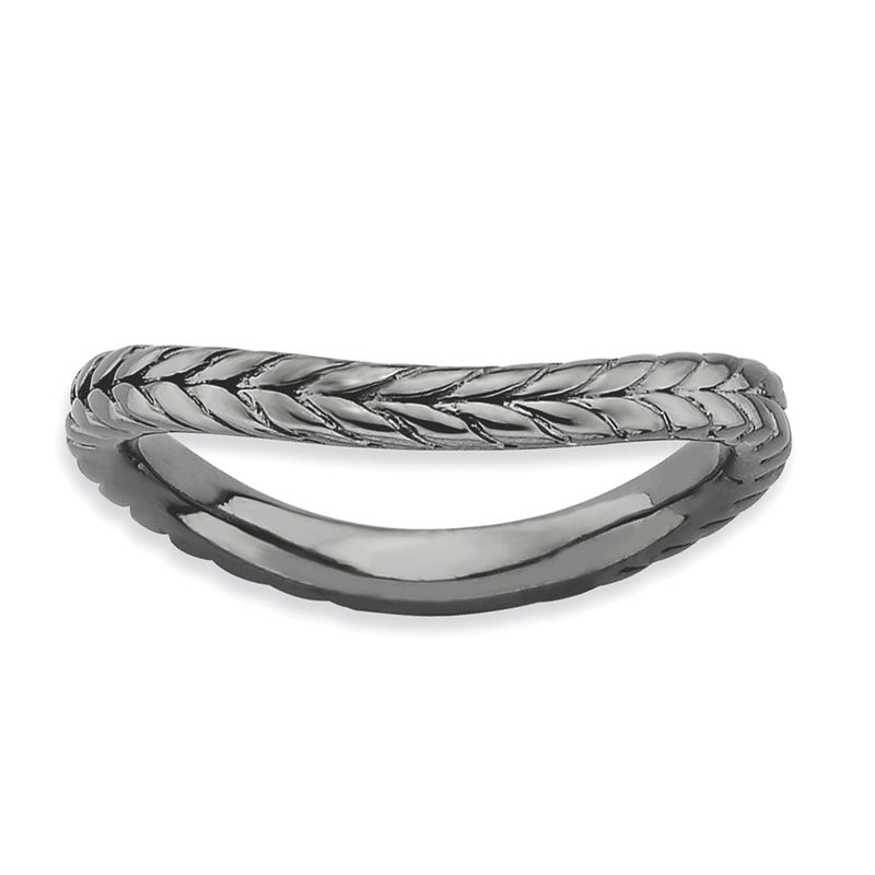 Sterling Silver Stackable Expressions Polished Black Plate Wave Ring