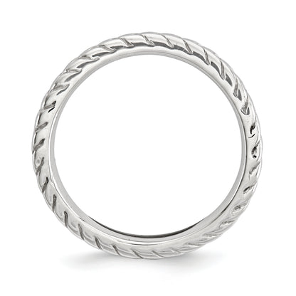 Sterling Silver Stackable Expressions Polished Rhodium Plate Wave Ring