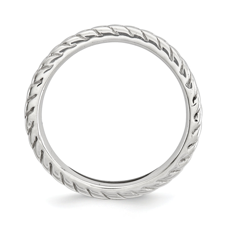Sterling Silver Stackable Expressions Polished Rhodium Plate Wave Ring