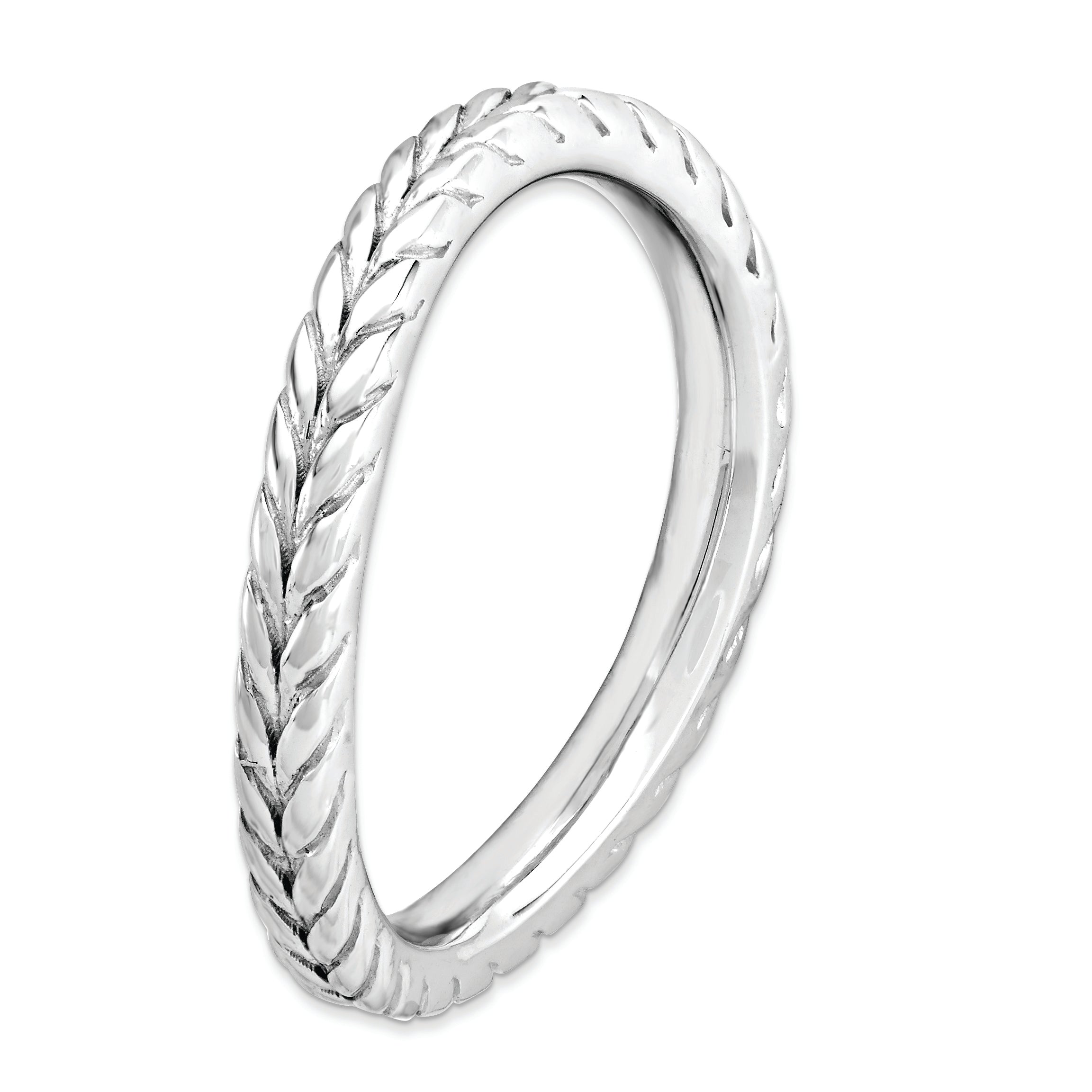 Sterling Silver Stackable Expressions Polished Rhodium Plate Wave Ring