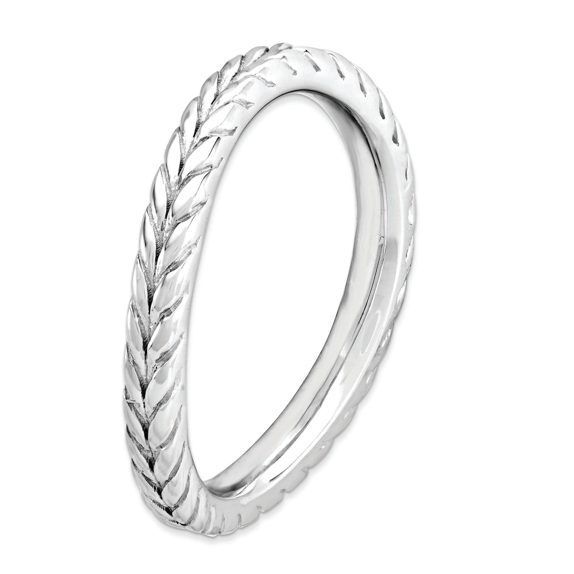 Sterling Silver Stackable Expressions Polished Rhodium Plate Wave Ring