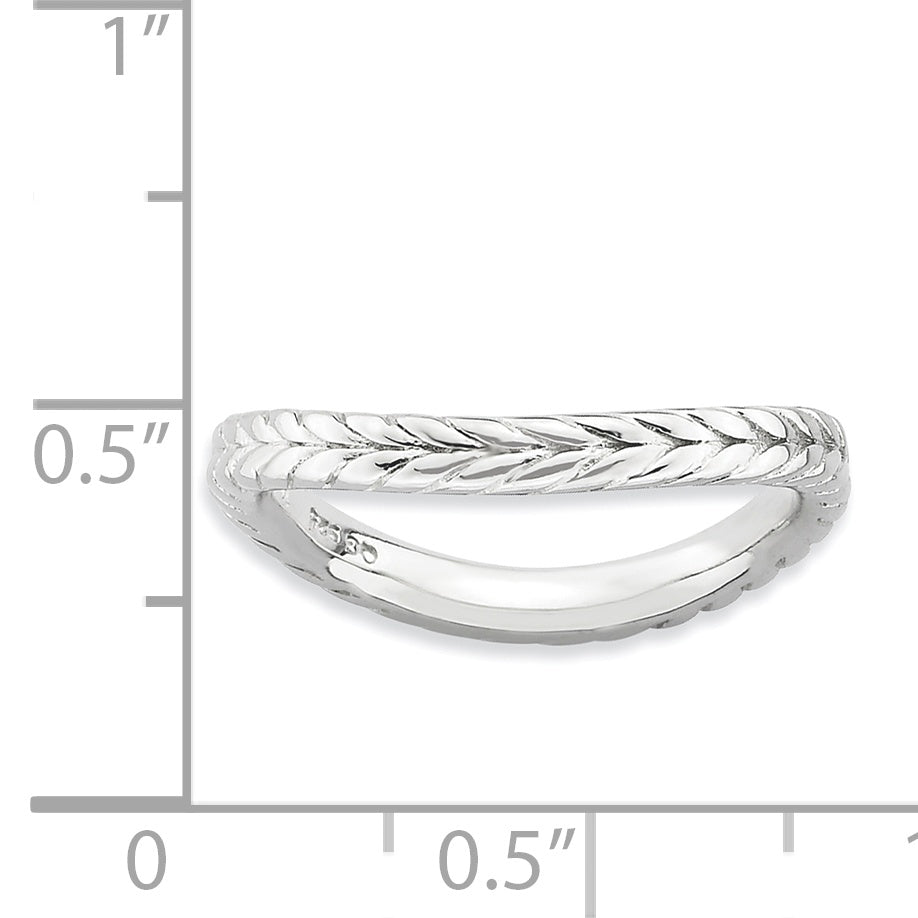 Sterling Silver Stackable Expressions Polished Rhodium Plate Wave Ring