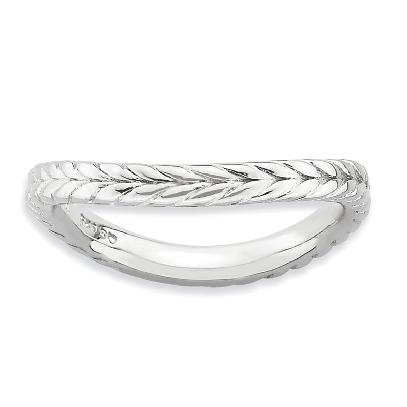 Sterling Silver Stackable Expressions Polished Rhodium Plate Wave Ring